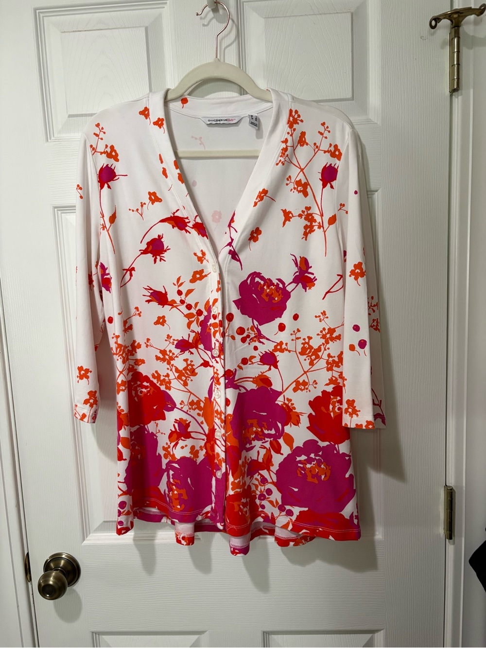 Isaac Mizrahi White Tunic with Pink & Orange Floral Print